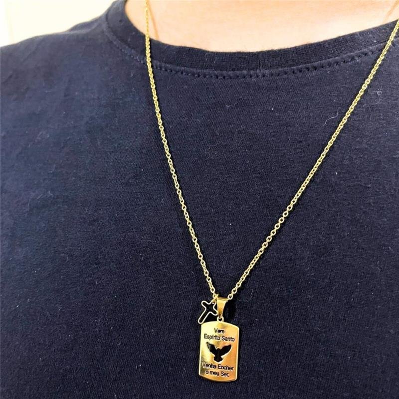 CORRENTE MASCULINA ESPÍRITO SANTO FOLHEADO OURO