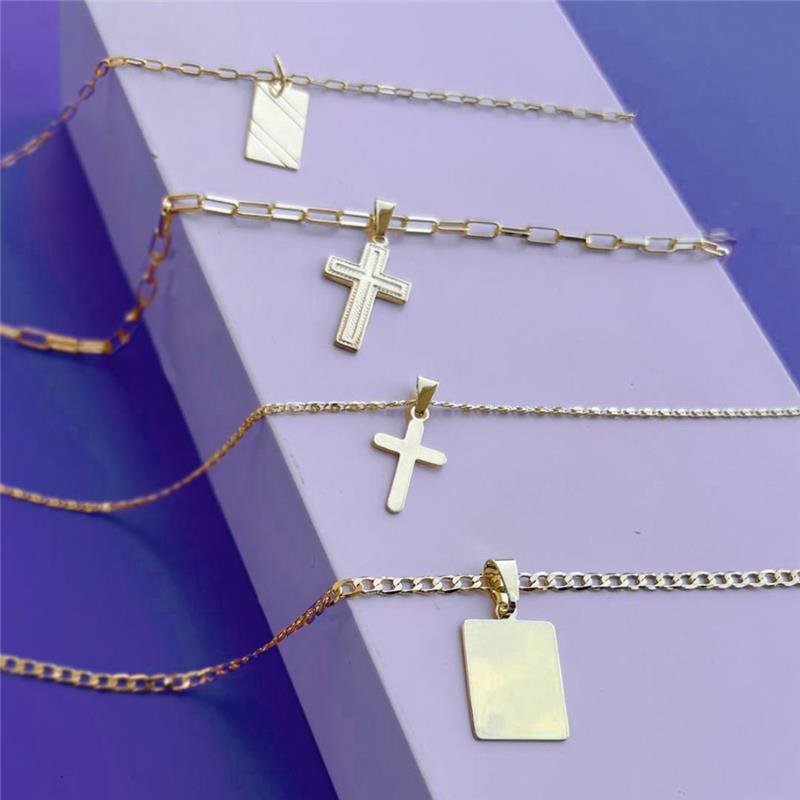 CORRENTE MASCULINA CRUZ BANHADO OURO