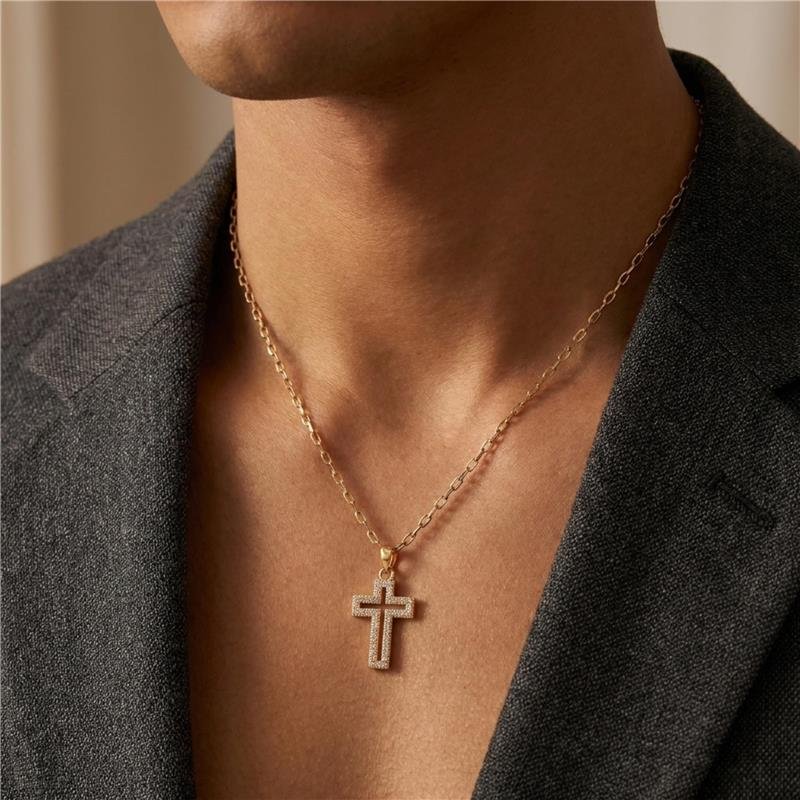 CORRENTE MASCULINA CRUZ CRAVEJADA BANHADO OURO