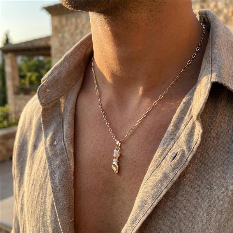 CORRENTE MASCULINA FIGA CRAVEJADA BANHADO OURO
