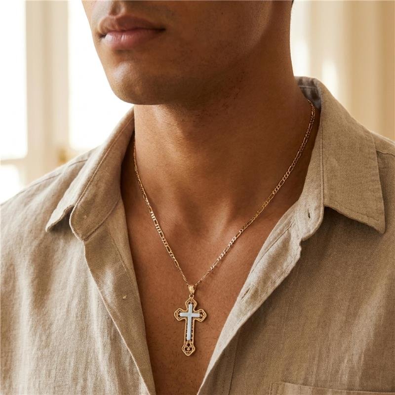 CORRENTE MASCULINA CRUCIFIXO BANHADO OURO