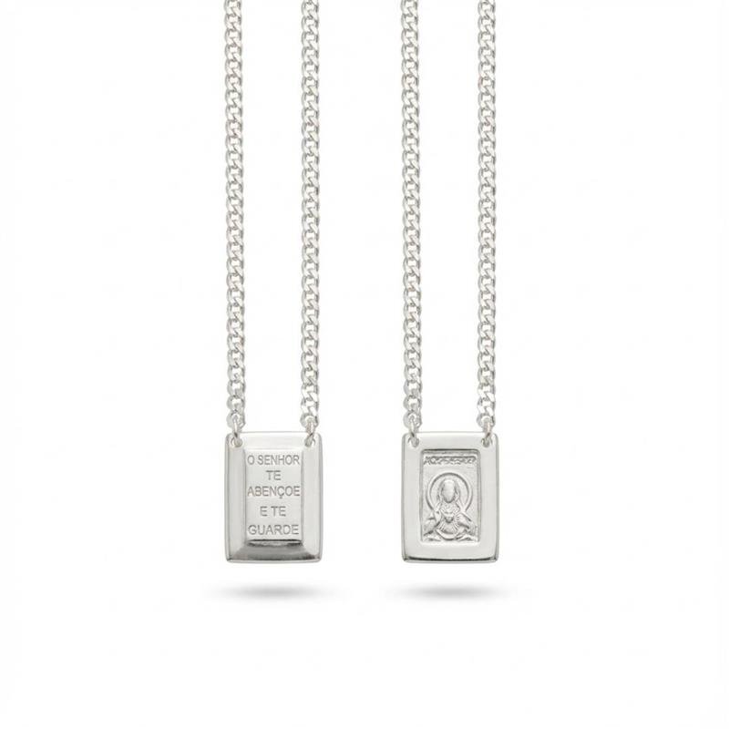 ESCAPULÁRIO MASCULINO SAGRADO CORAÇÃO DE JESUS PRATA 925 - 