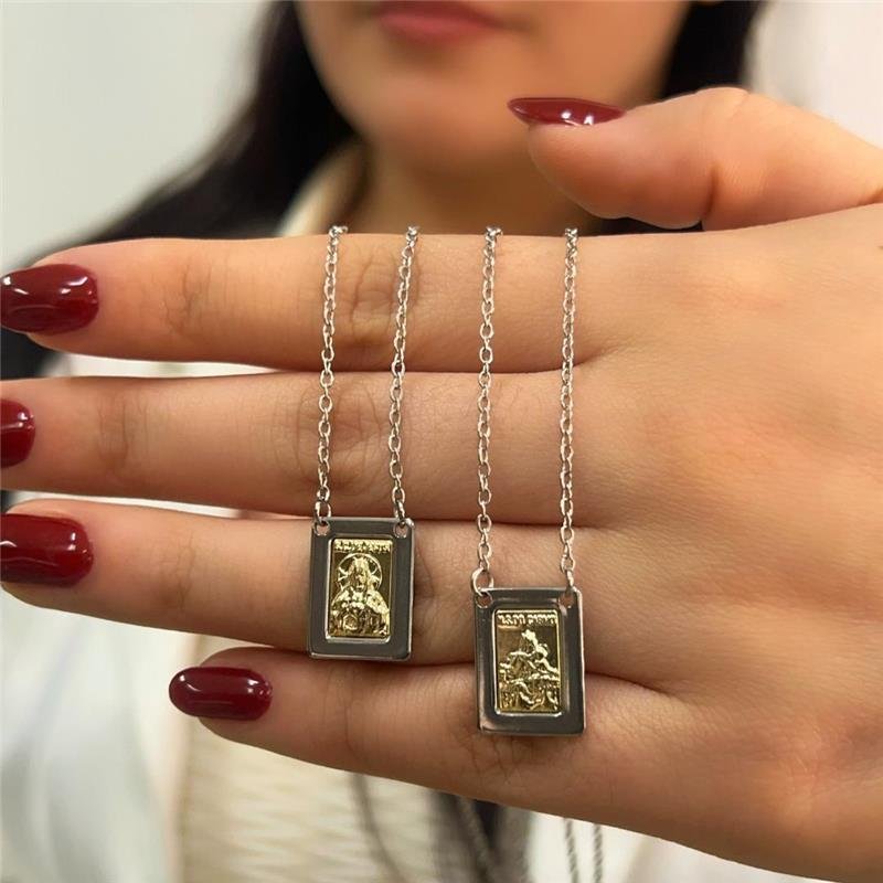 ESCAPULÁRIO MÉDIO MASCULINO NOSSA SRA DO CARMO ACO INOX