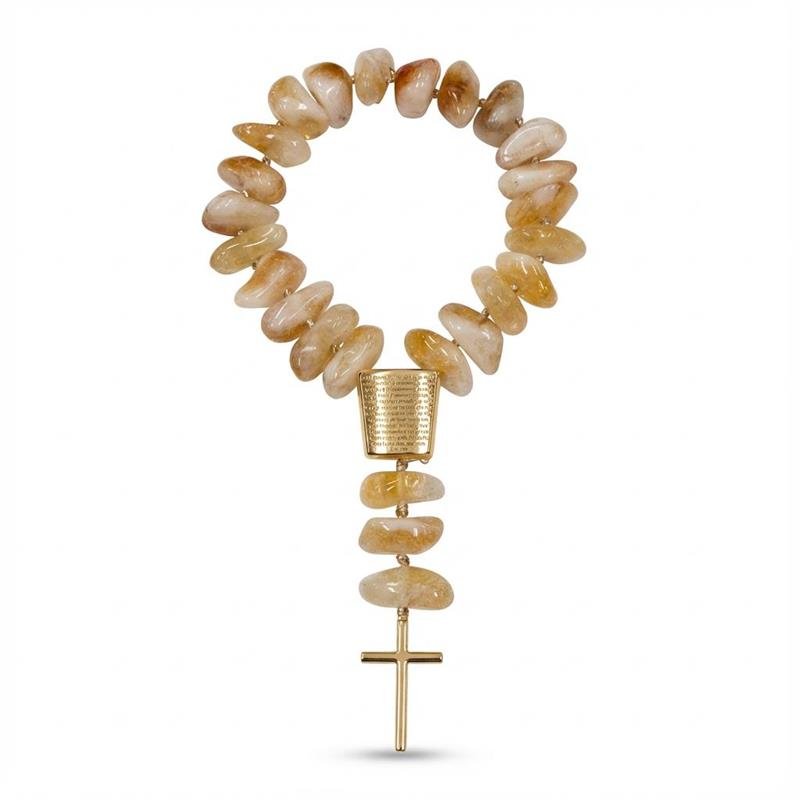 TERÇO DE MESA PEDRAS NATURAIS BANHADO OURO - CITRINO