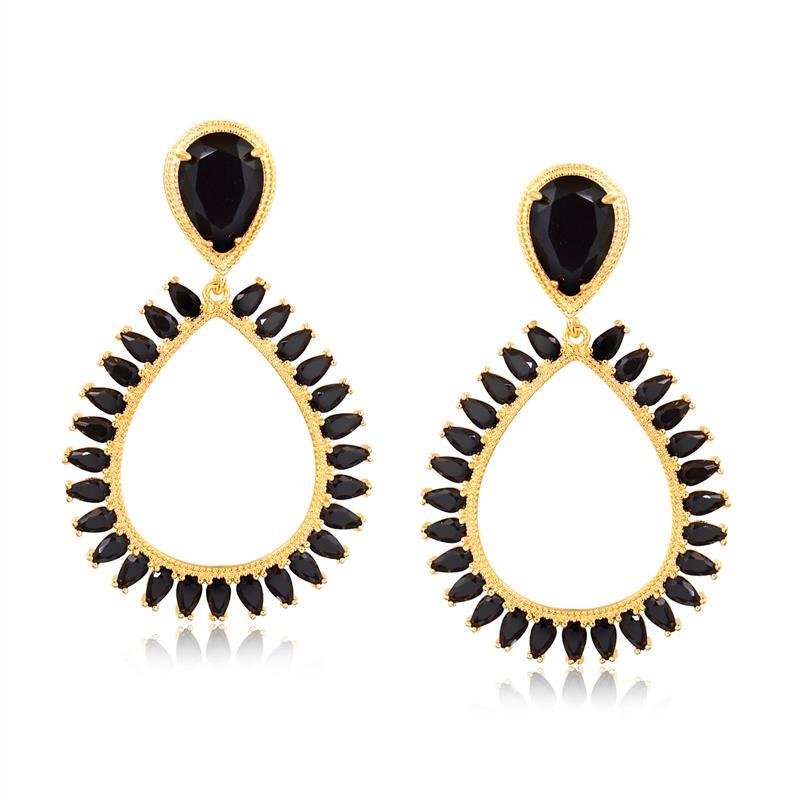 BRINCO GOTA FOLHADO A OURO CRAVEJADO EM ZIRCÔNIAS