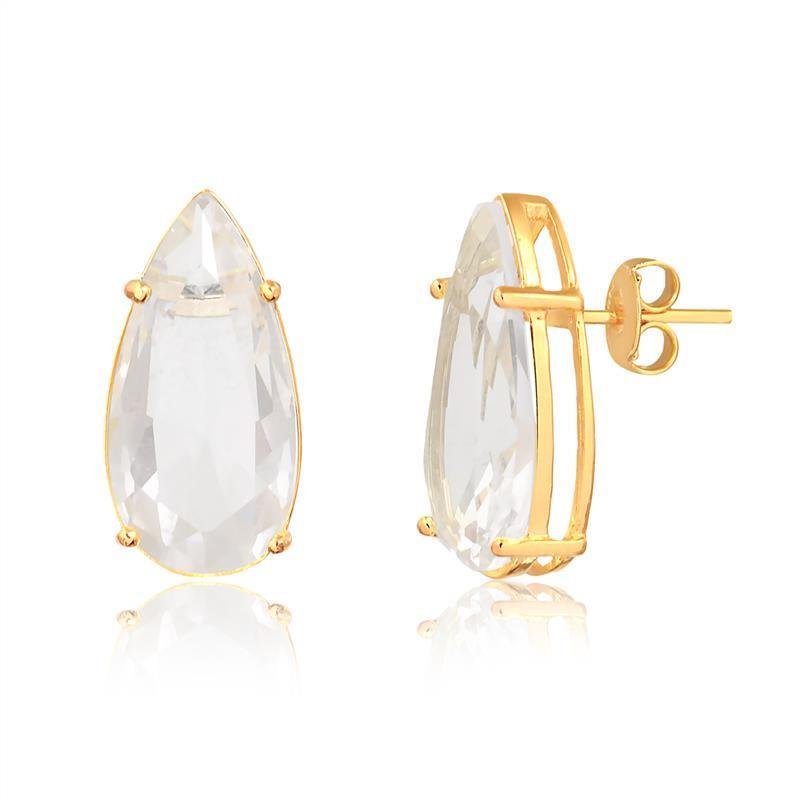 BRINCO GOTA FOLHEADO A OURO COM PEDRA