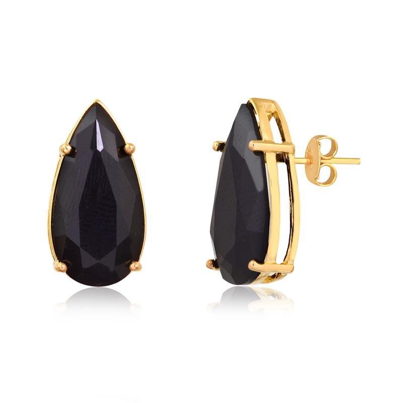 BRINCO GOTA FOLHEADO A OURO COM PEDRA