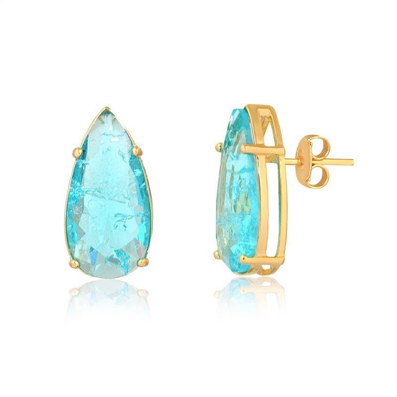 BRINCO GOTA FOLHEADO A OURO COM PEDRA