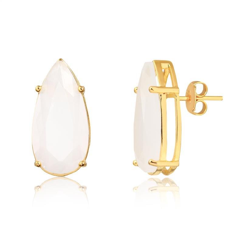 BRINCO GOTA FOLHEADO A OURO COM PEDRA