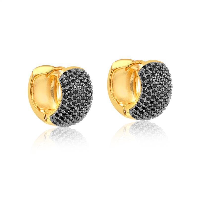 ARGOLA CLICK CRAVEJADA EM ZIRCÔNIA FOLHEADA A OURO