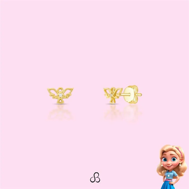 BRINCO FOLHEADO OURO PASSARO VAZADO CRAVEJADO - CRISTAL