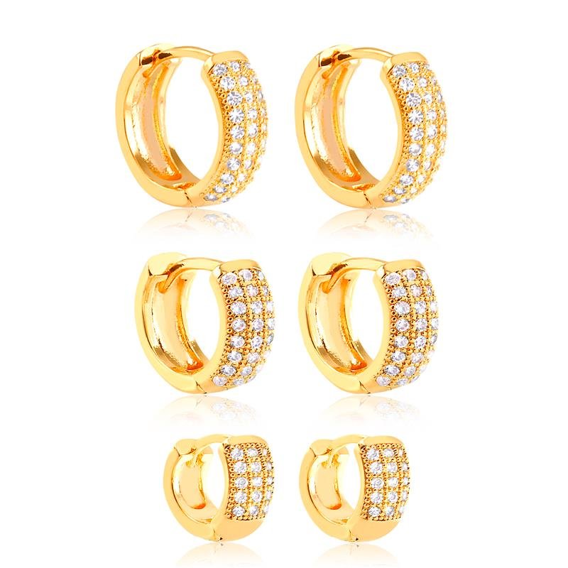 BRINCO TRIO ARGOLA CLICK CRAVEJADO FOLHEADO OURO