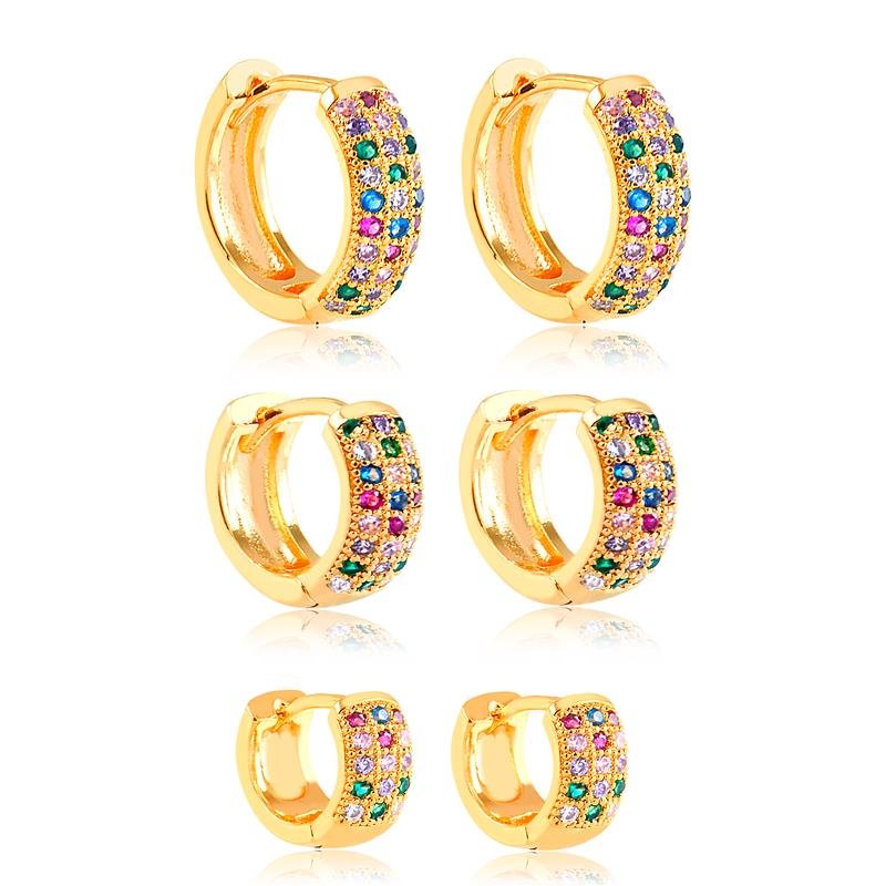 BRINCO TRIO ARGOLA CLICK CRAVEJADO FOLHEADO OURO