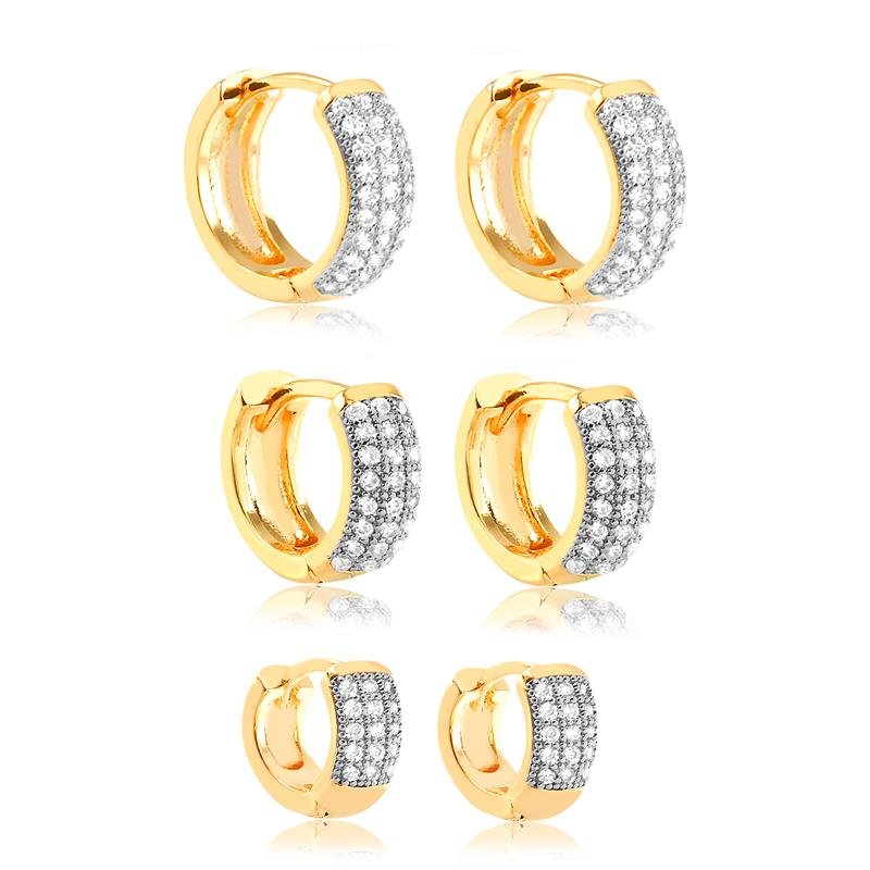 BRINCO TRIO ARGOLA CLICK CRAVEJADO FOLHEADO OURO