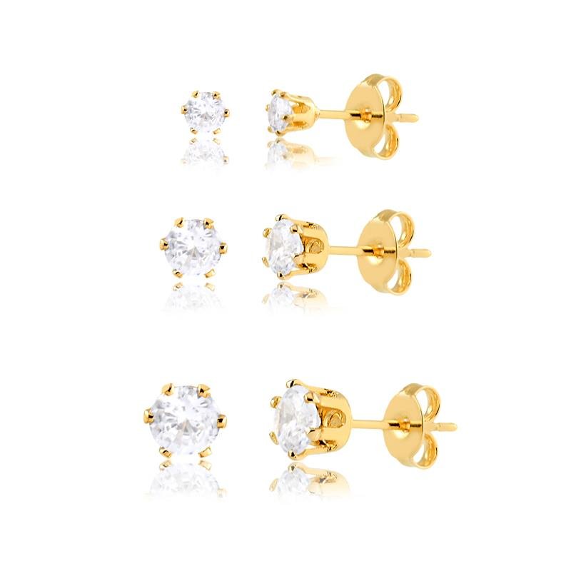 BRINCO TRIO PONTO DE LUZ FOLHEADO OURO
