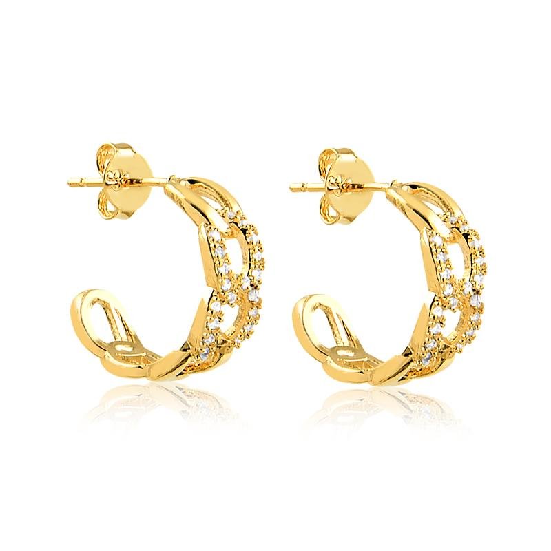 BRINCO ARGOLA GROUMET CRAVEJADO FOLHEADO OURO