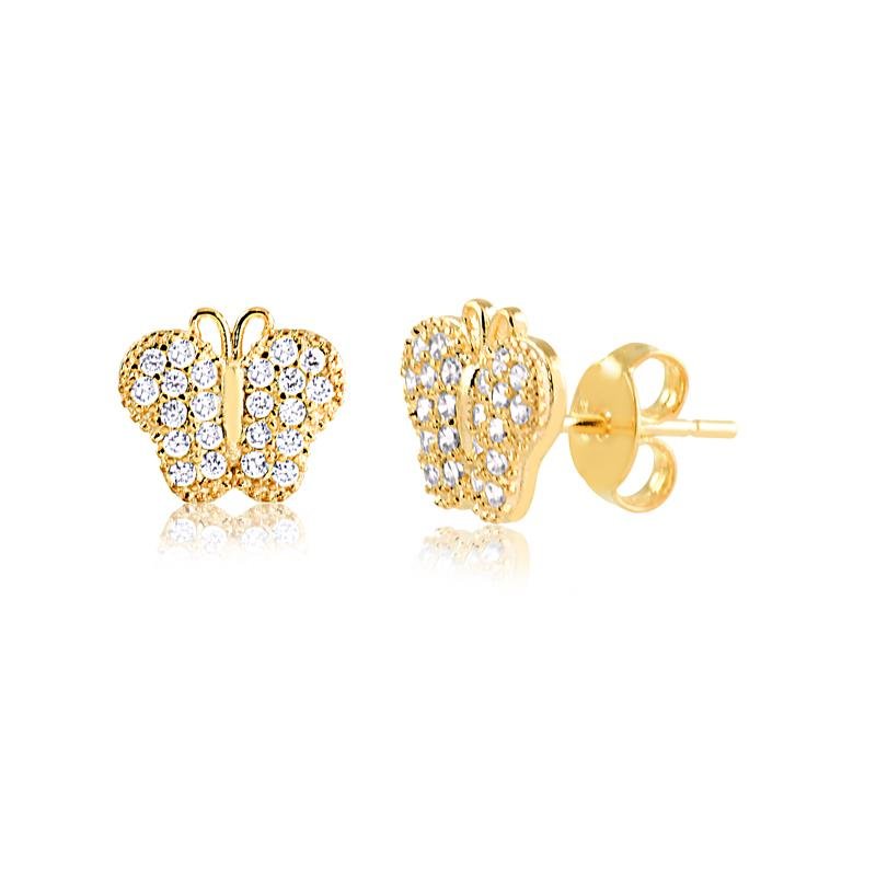 BRINCO BORBOLETA CRAVEJADO FOLHEADO OURO