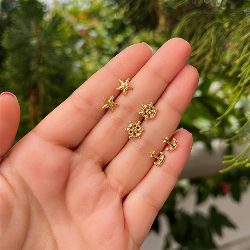 BRINCO TRIO MARÍTIMO BANHADO OURO