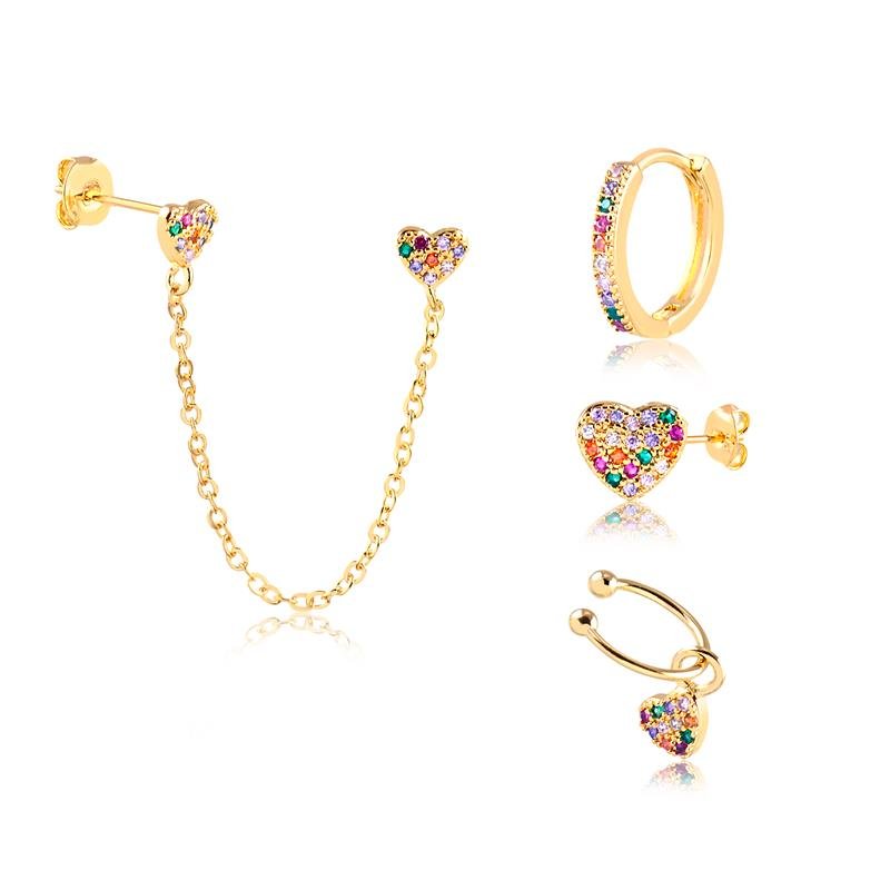 KIT BRINCO CORAÇÃO COM ARGOLA E PIERCING FAKE FOLH OURO 
