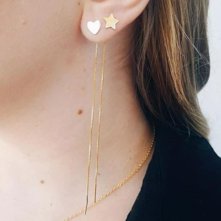 BRINCO ESTRELA COM CORRENTE PALITO FOLH. OURO 