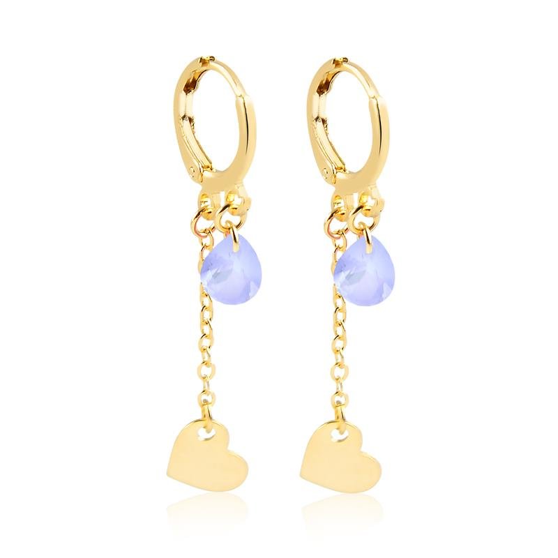 BRINCO ARGOLA CORAÇÃO E GOTA ZIRCONIA FOLHEADO OURO