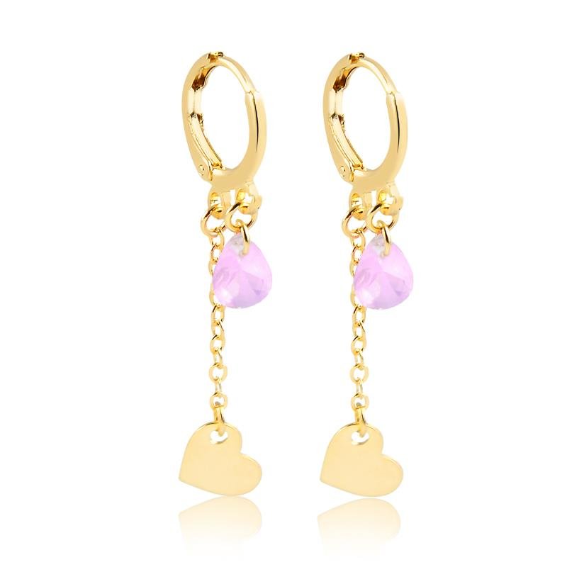 BRINCO ARGOLA CORAÇÃO E GOTA ZIRCONIA FOLHEADO OURO