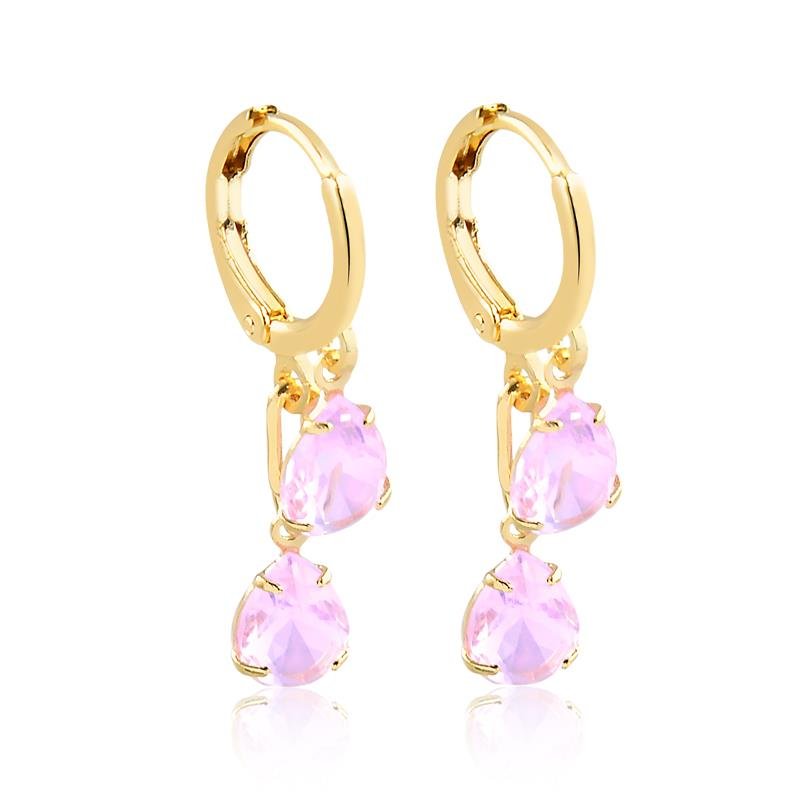 BRINCO GOTA DUPLA VIDRO FOLHEADO OURO