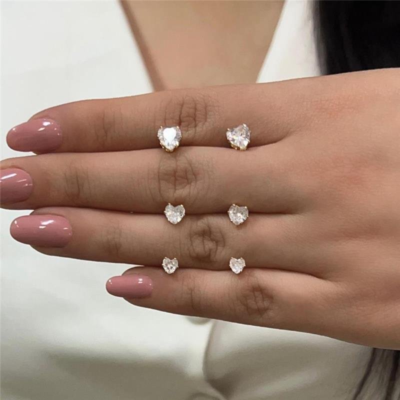 BRINCO TRIO CORAÇÃO ZIRCONIA FOLH. OURO