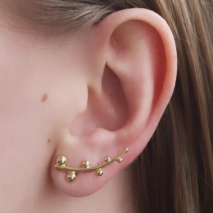 BRINCO FILETE COM BOLINHA FOLH. OURO