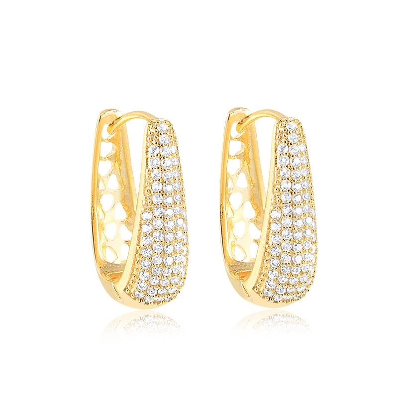 BRINCO ARGOLA GOTA CLICK BANHADO OURO - CRISTAL