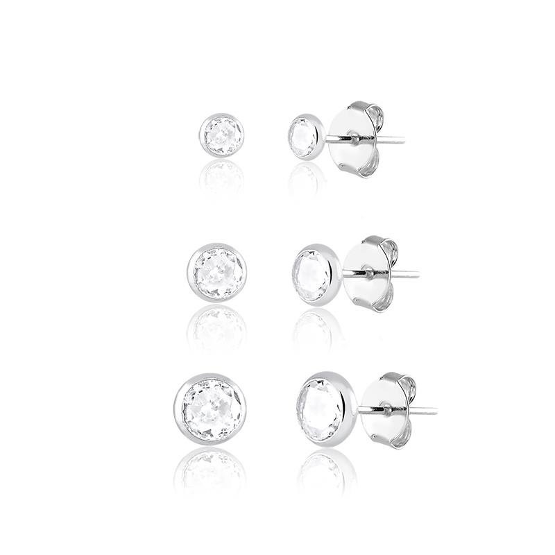 BRINCO TRIO PONTOS DE LUZ PRATA 925 - CRISTAL