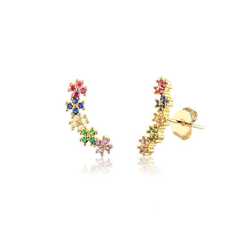 BRINCO FLORES CRAVEJADAS BANHADO OURO - COLORIDO