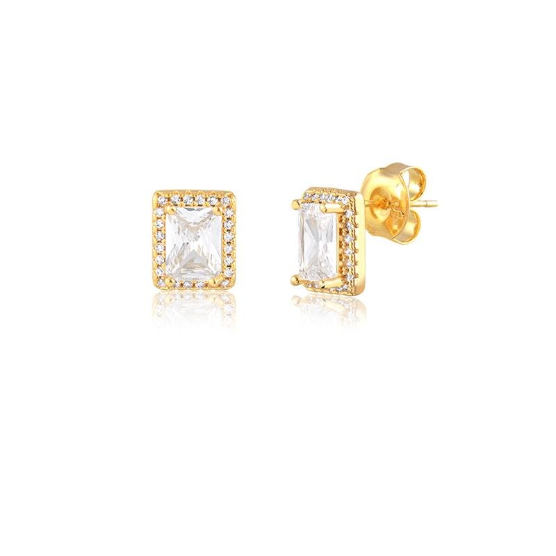 BRINCO ZIRCONIA RETANGULAR BANHADO OURO - CRISTAL