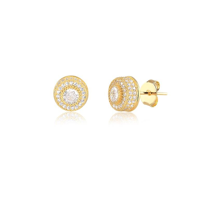 BRINCO REDONDO CRAVEJADO BANHADO OURO - CRISTAL