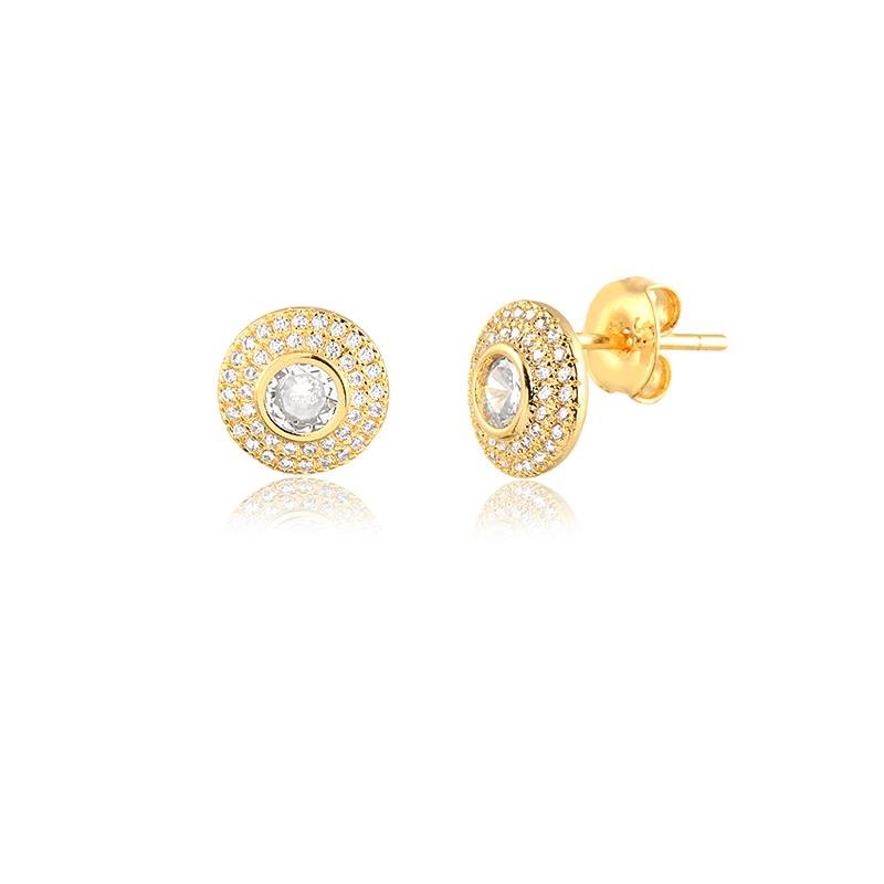 BRINCO REDONDO CRAVEJADO BANHADO OURO - CRISTAL