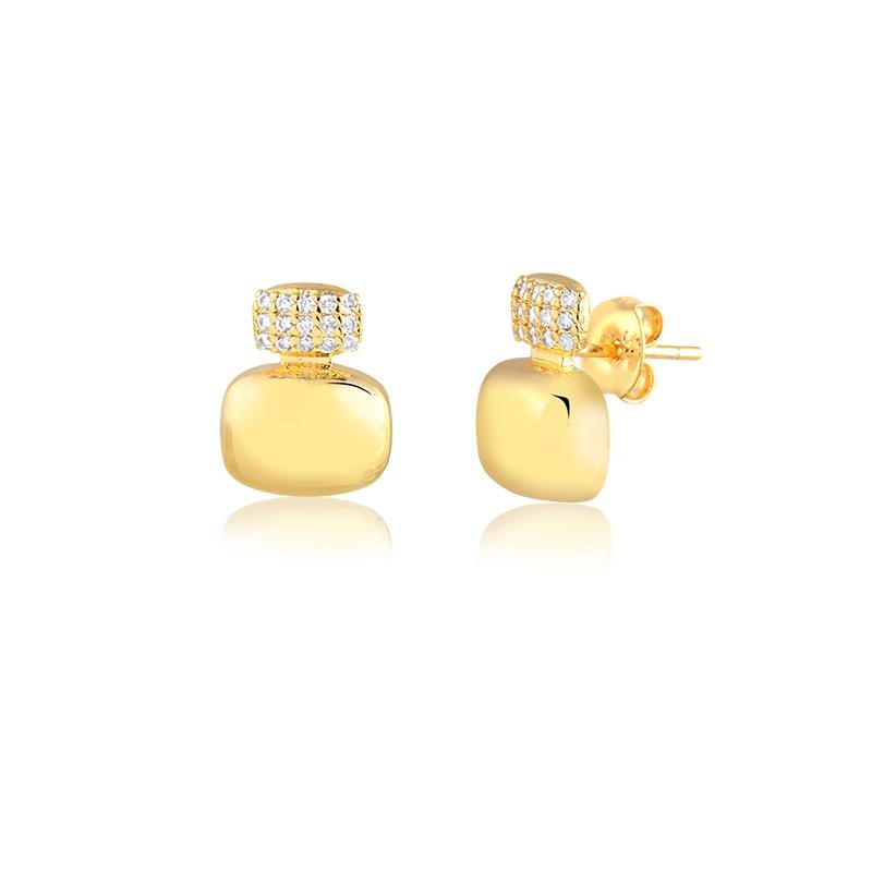BRINCO RETANGULOS BANHADO OURO - CRISTAL