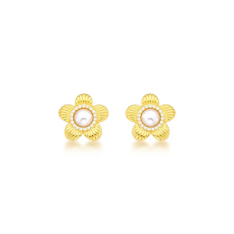 BRINCO FLOR BANHADO OURO - CRISTAL