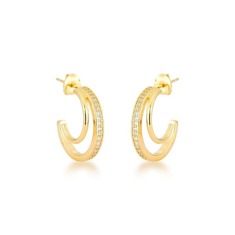 BRINCO ARGOLA DUPLA CRAVEJADA BANHADO OURO - CRISTAL