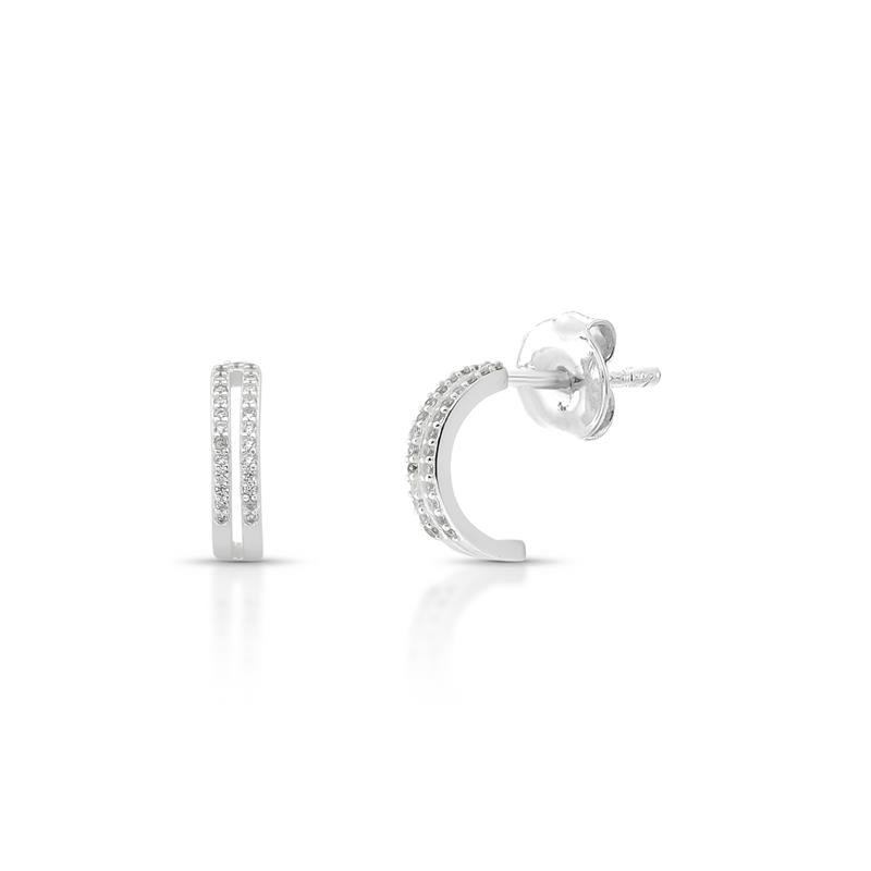BRINCO MEIA ARGOLA CRAVEJADA PRATA 925 - CRISTAL