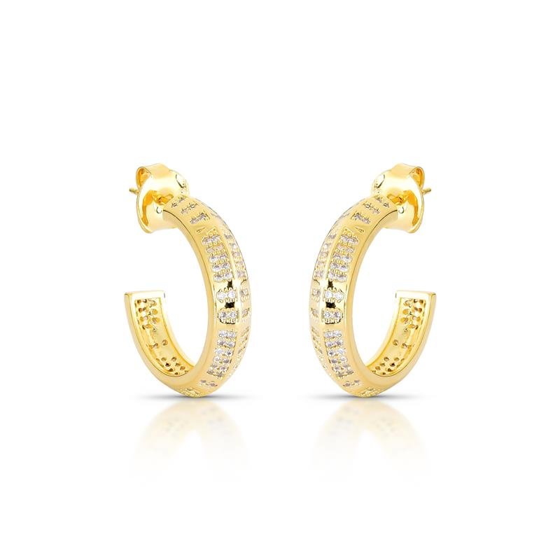 BRINCO ARGOLA CRAVEJADA BANHADO OURO - CRISTAL