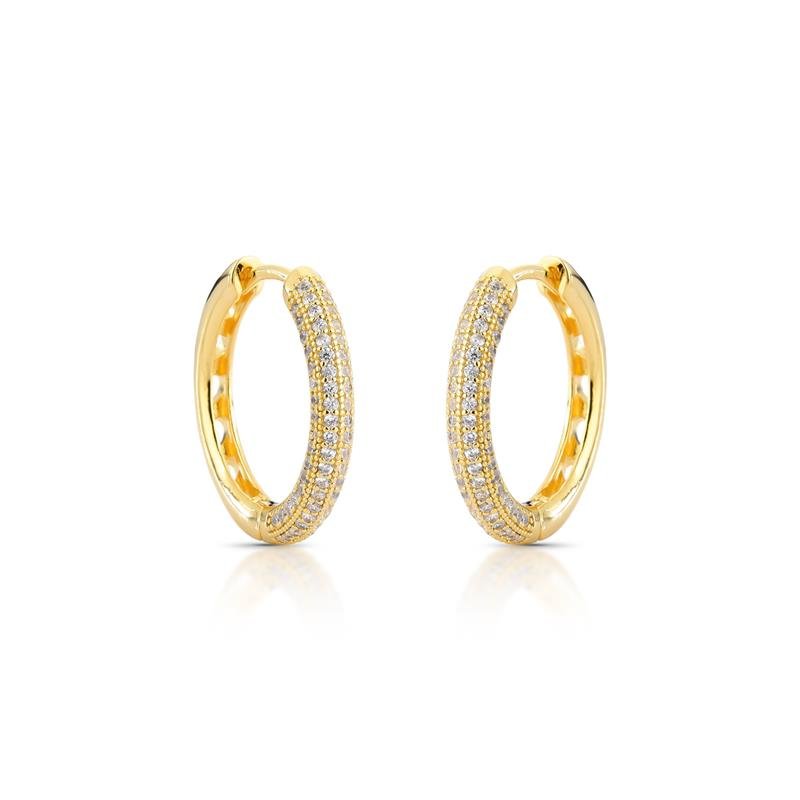 BRINCO ARGOLA CLICK CRAVEJADA BANHADO OURO - CRISTAL