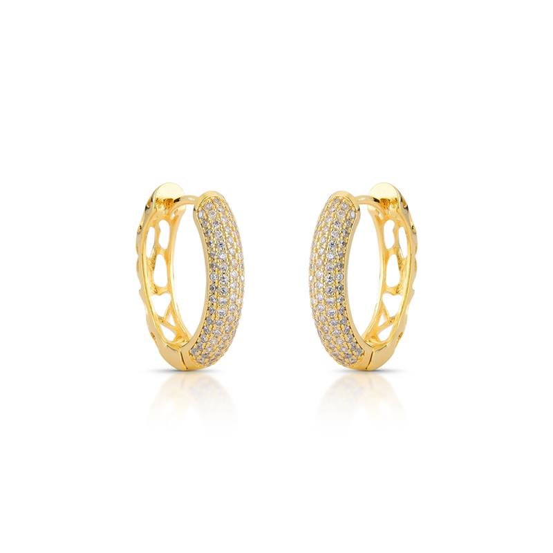 BRINCO ARGOLA CLICK CRAVEJADA BANHADO OURO - CRISTAL