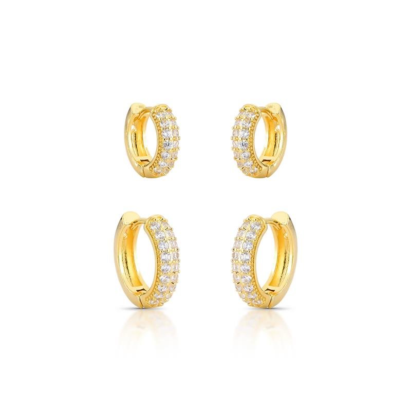 BRINCOS DUO CLICK CRAVEJADO BANHADO OURO - CRISTAL