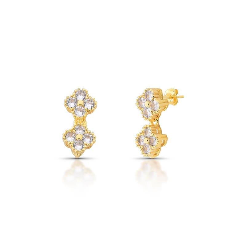 BRINCO FLORZINHA BANHADO OURO - CRISTAL