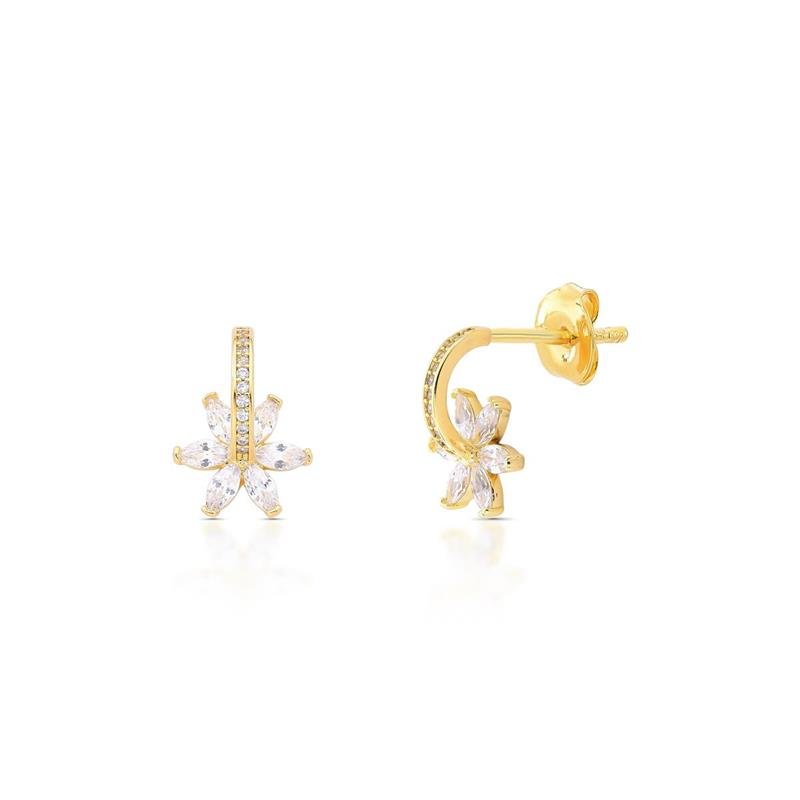 BRINCO FLOR CRAVEJADA BANHADO OURO - CRISTAL