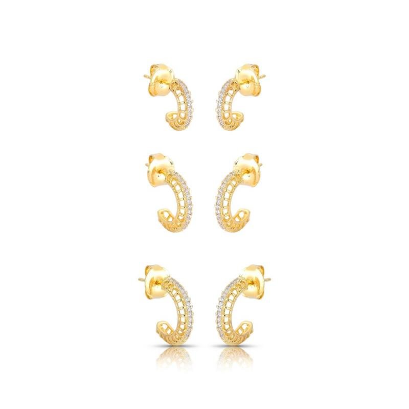 BRINCO TRIO ARGOLAS BANHADO OURO - CRISTAL