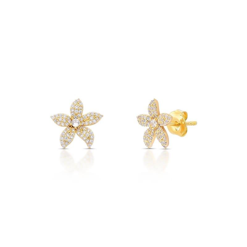 BRINCO FLORZINHA CRAVEJADA BANHADO OURO - CRISTAL