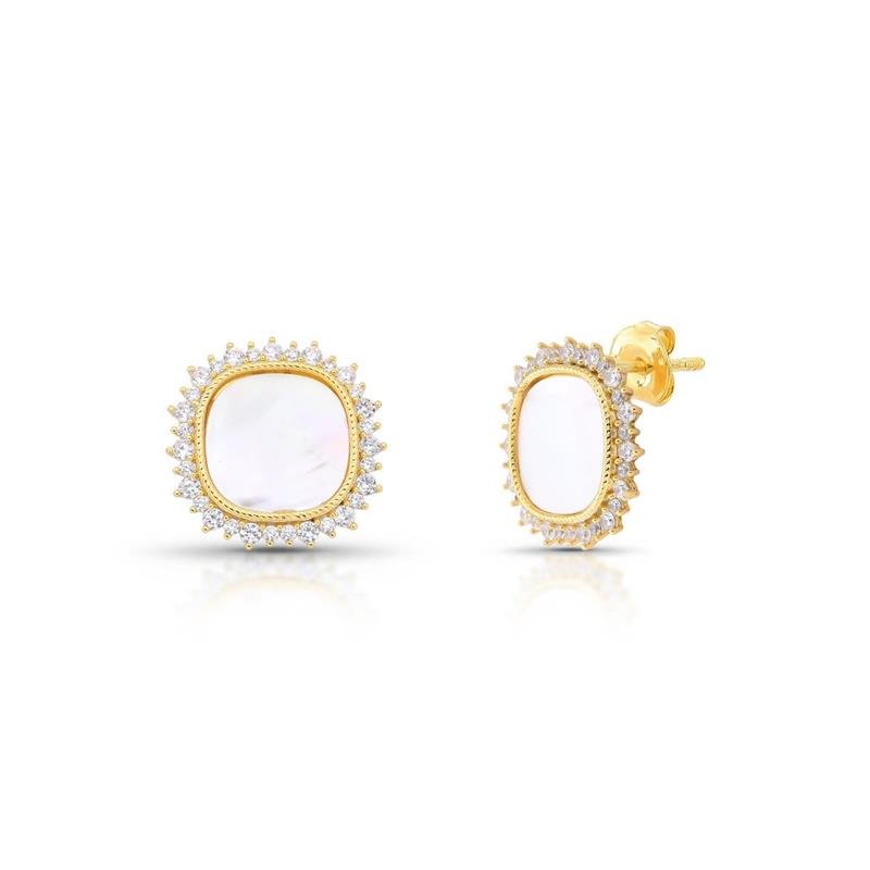 BRINCO QUADRADO BANHADO OURO - CRISTAL