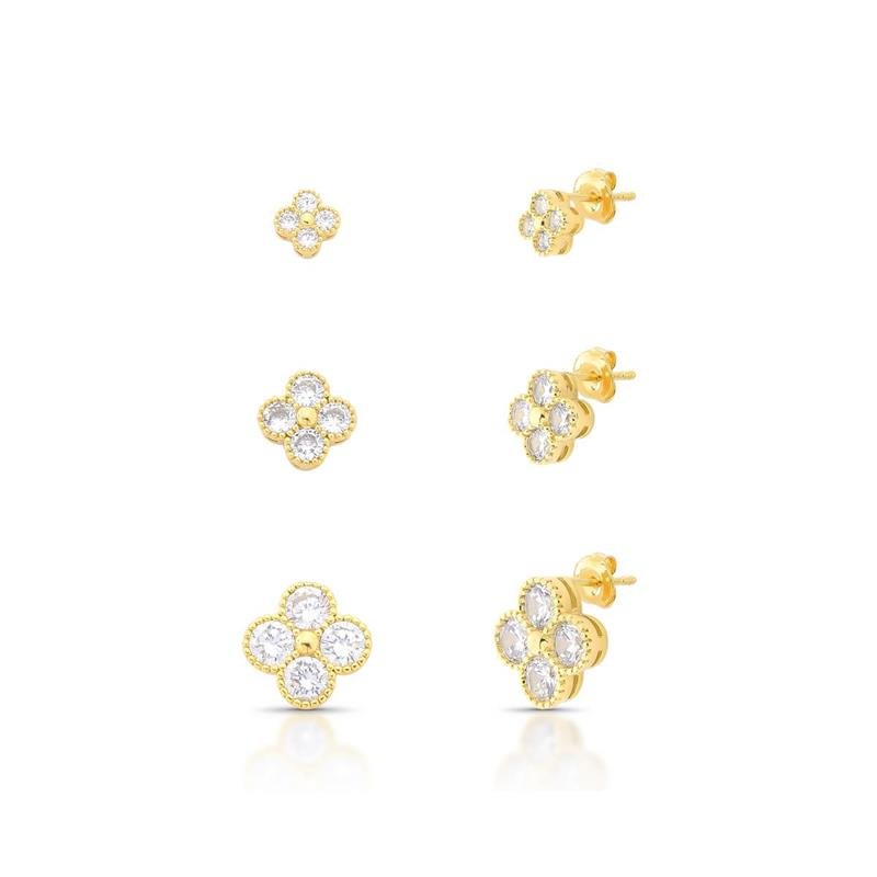 BRINCO TRIO FLORZINHAS BANHADO OURO - CRISTAL