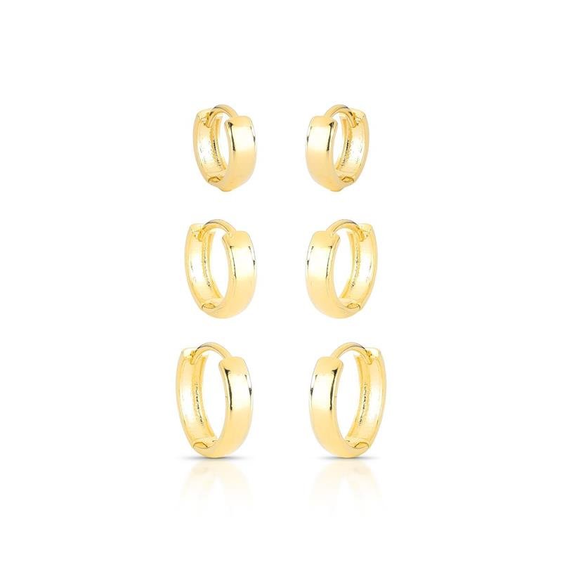BRINCOS TRIO ARGOLA CLICK BANHADO OURO - .